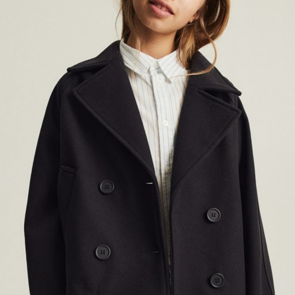 BCBGMAXAZRIA BLACK CROPPED WOOL PEACOAT SIZE XXS